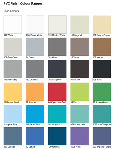 Acrovyn PVC sheet colour range